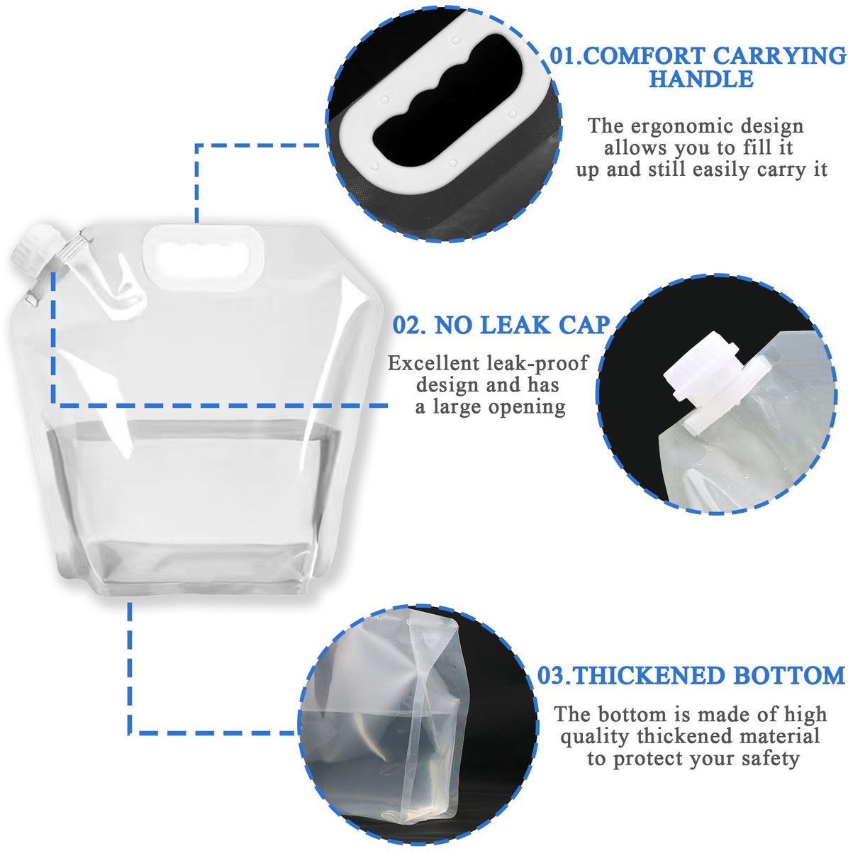 5L Collapsible Water Bag - Portable Water Container - Water Bottle - Kettle - 4-Pack Collapsible Water Jugs - Clear Plastic Water Bag with Handle for Camping — image 2