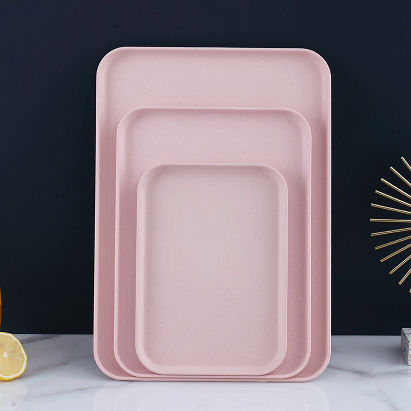 Kitchen Serving Tray Wheat Straw Rectangular Nordic Style Cupcake Fruit Snack Tea Tray for Home Office Restaurant Pink M (Size: Approx. 31x22.5cm / 12.2x8.9in) โ image 6