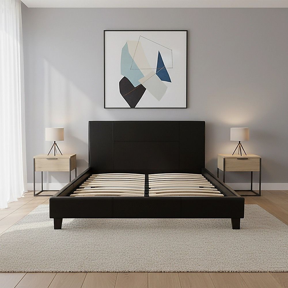 Queen PU Leather Bed Frame Black โ image 5
