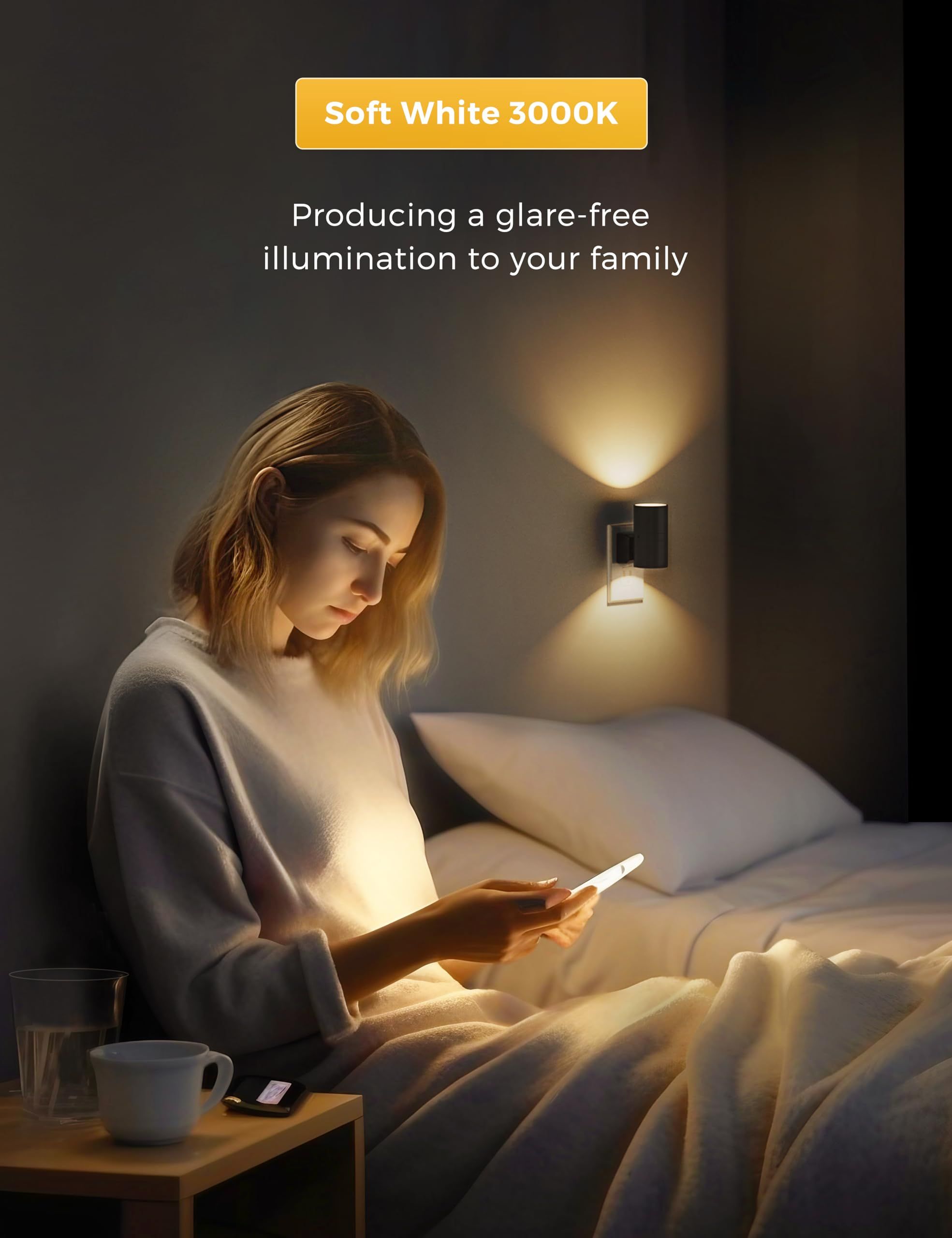Night Lights Plug into Wall, Dimmable Night Light Plug in, Modern Night Lights with Dusk to Dawn Light Sensor, Soft White 3000K, Adjustable Brightness — image 5