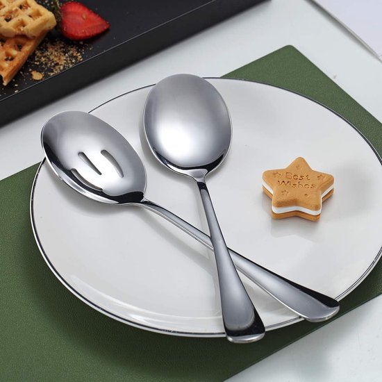 Spoons - 4-piece set - Stainless steel salad spoons - Includes 2 serving spoons and 2 skimmers - Suitable for desserts and coffee โ image 2