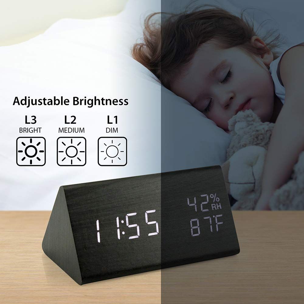 Digital Alarm Clocks Wooden LED Time Display for Bedrooms with Humidity&Temperature Detect Smart LED Digital Clock — image 5