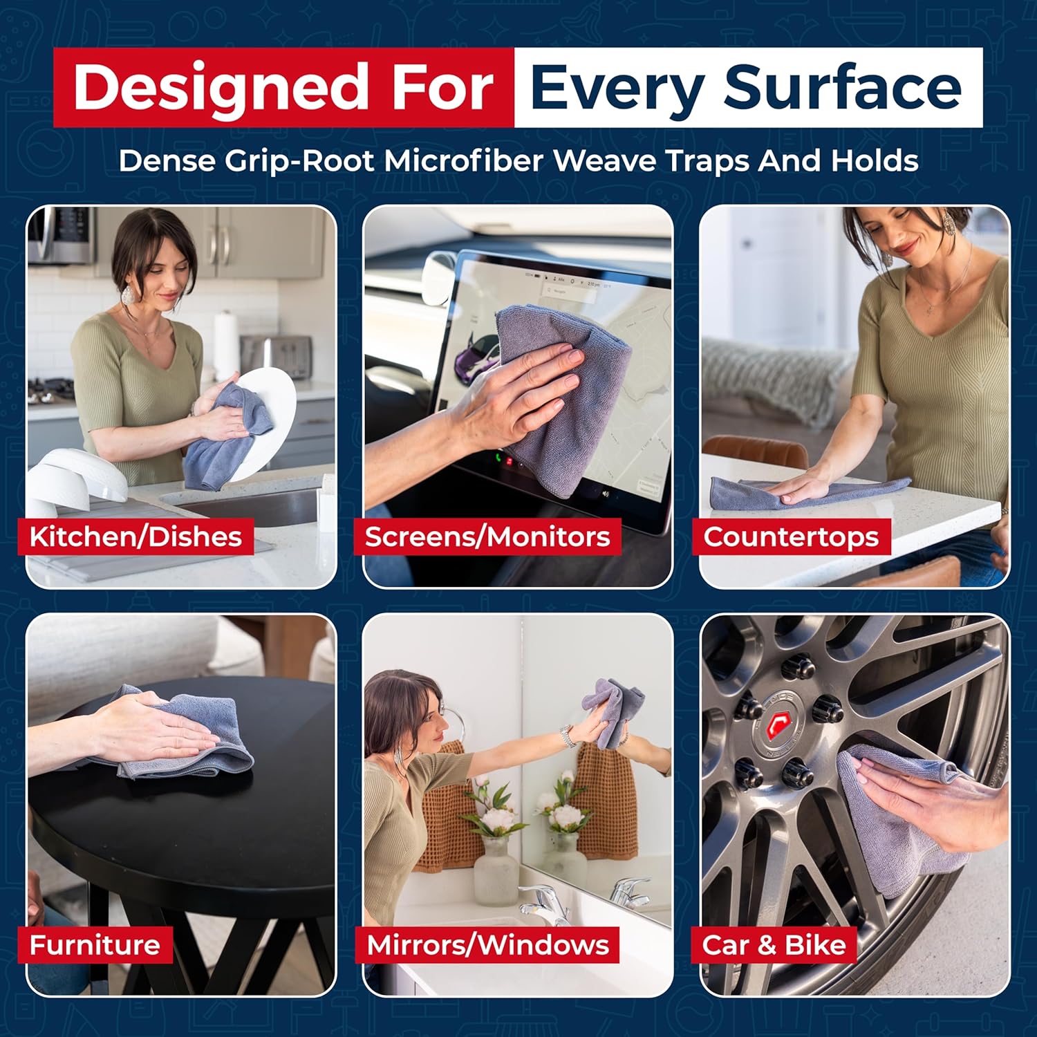 Microfiber Cleaning Cloth Grey - 12 Pcs (12.5"x12.5") - High Performance - 1200 Washes, Ultra Absorbent Microfiber Towel Weave Grime & Liquid for Streak-Free — image 5