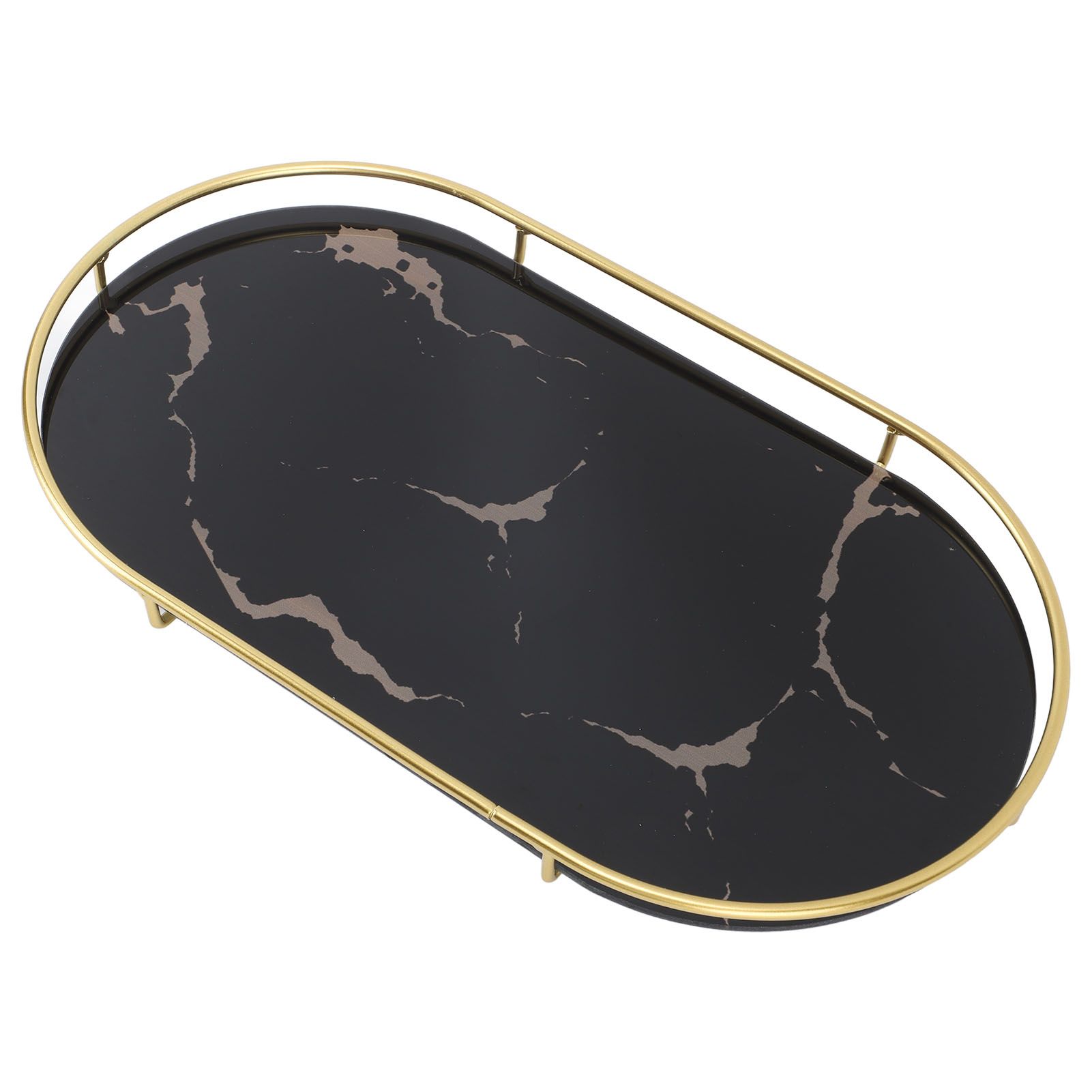 Bathroom Storage Tray Light Luxury Decorative Golden Texture Oval Bathroom Organiser Tray for Soap Towel Paper Napkins Jewellery Makeup Black Base โ image 4