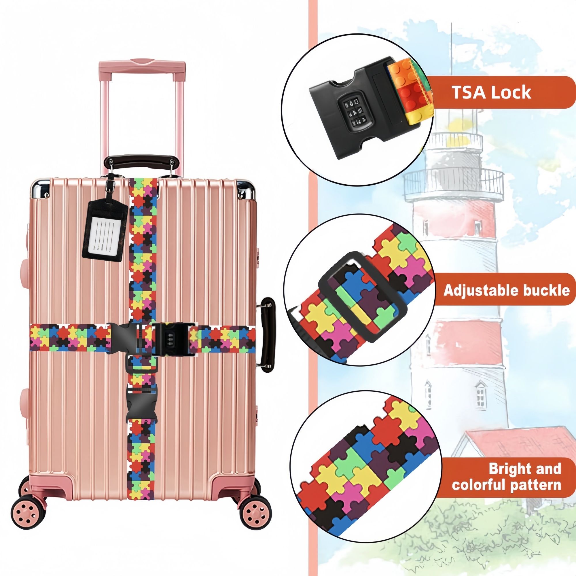 Luggage Accessories Set – 4 Pack Travel Kit with Luggage Tags, Luggage Strap with Lock, Suitcase Wheel Covers & Stickers – Travel Essentials for Suitcases & — image 4