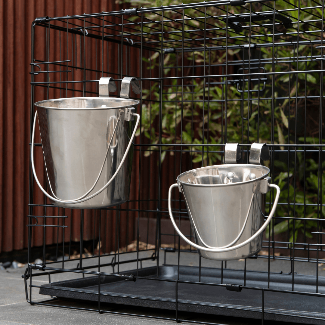 YES4PETS 2 × 2.8L Stainless Steel Pet Parrot Feeder Bowl Water Bowls Flat Sided Bucket with Riveted Hooks — image 4
