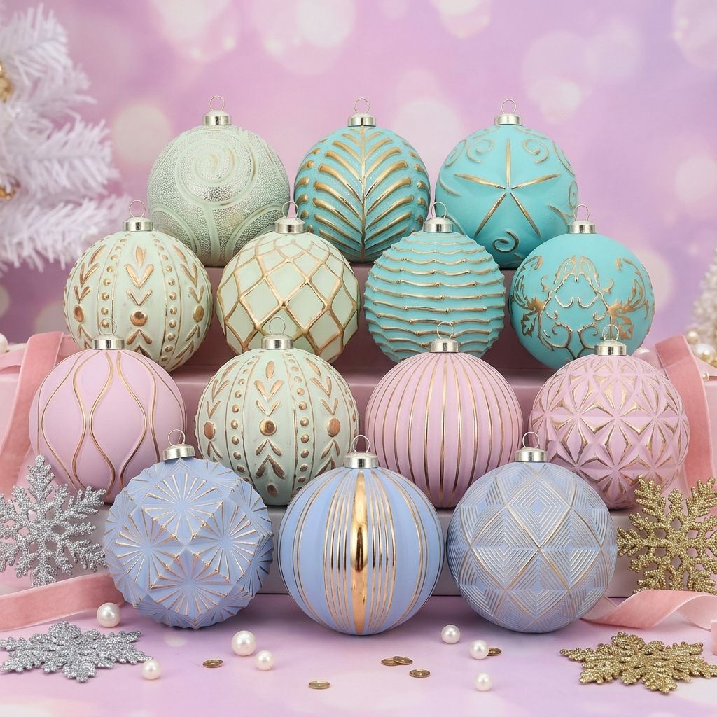12-Piece Dopamine Christmas Ball Gift Set: 8cm polystyrene, shatterproof and durable, macaron-colored with painted gold foil textures, light luxury and — image 5