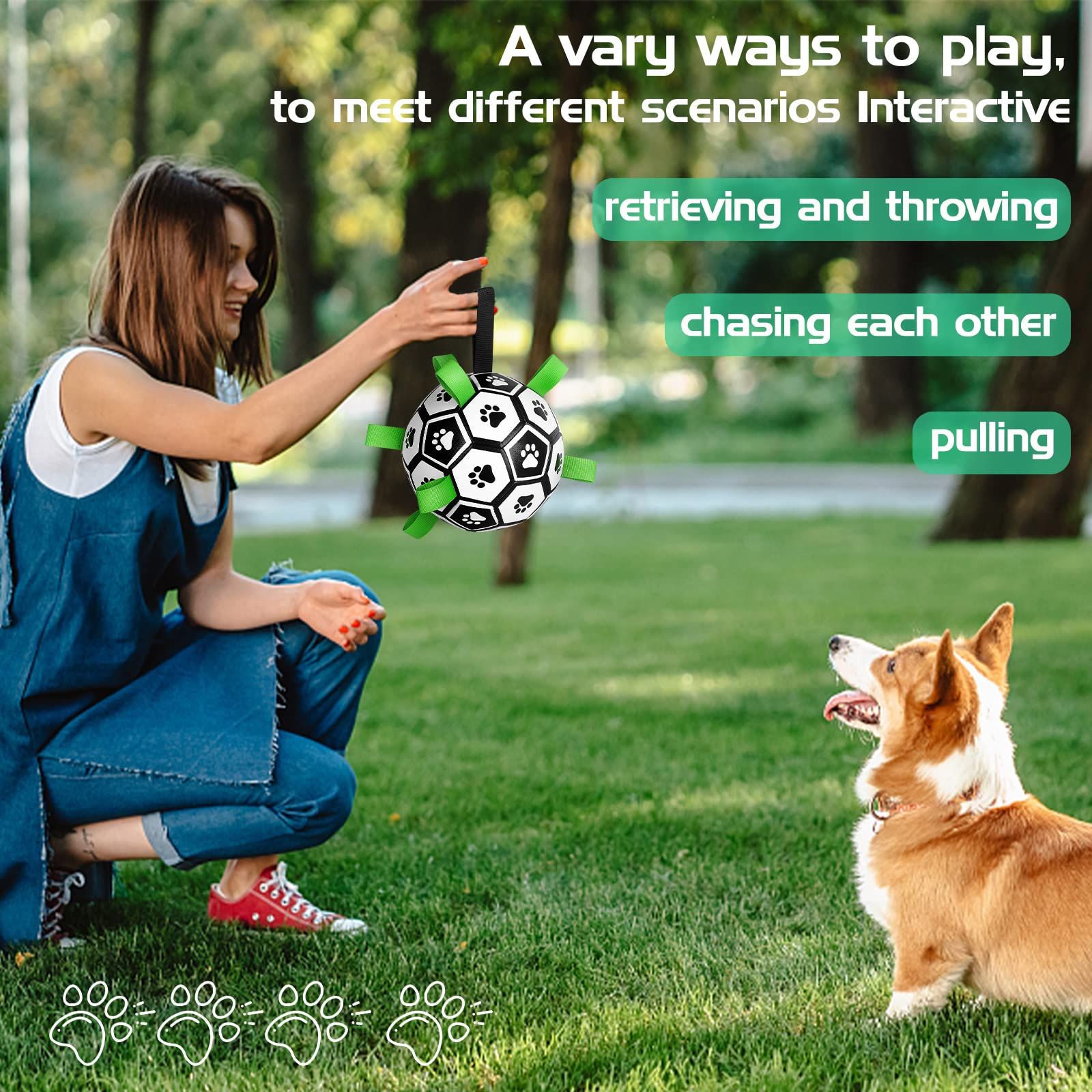 Dog Toys Soccer Ball with Straps, Interactive Dog Toys for Tug of War, Puppy Birthday Gifts, Dog Water Toy, Dog Tug (7.4 inch) — image 3