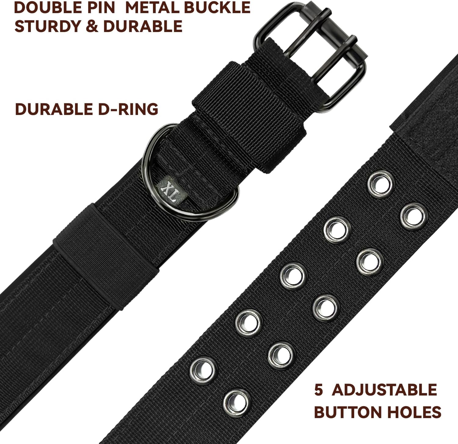 Heavy Duty Dog Collar for Large Dogs, Tactical Dog Collars with Metal Buckle & D Ring, 1.5" Width Thick Adjustable Nyl Collar for Medium Dogs, Black/L — image 3