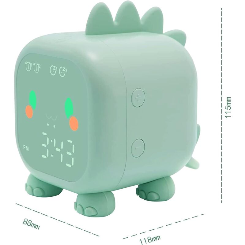 Cute Kids Alarm Clock, Multifunctional Adjustable Night Light Countdown Snooze Voice Control Rechargeable Clock (Green) โ image 3