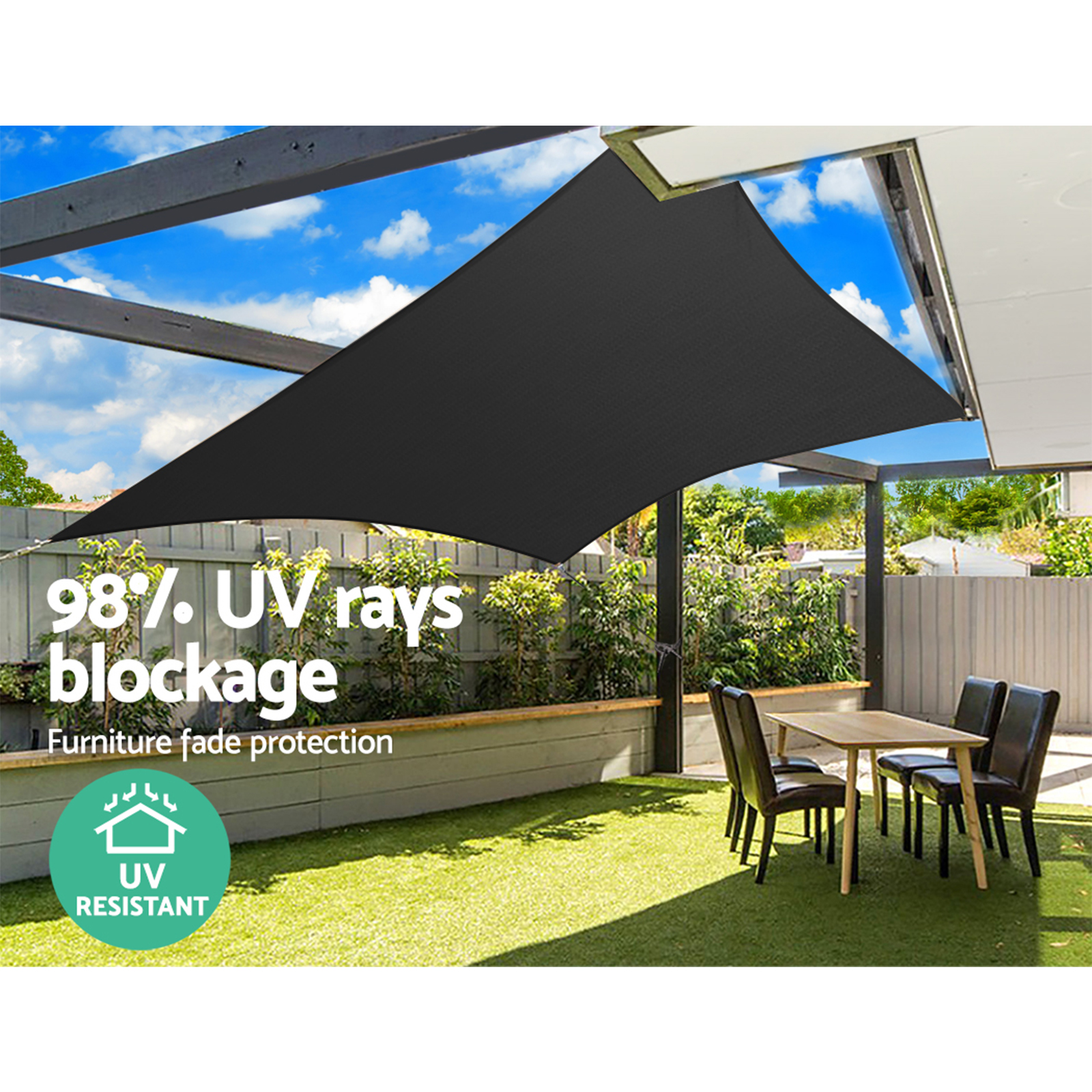 Instahut Shade Sail 6x8m Rectangle 280GSM 98% Black Shade Cloth — image 6