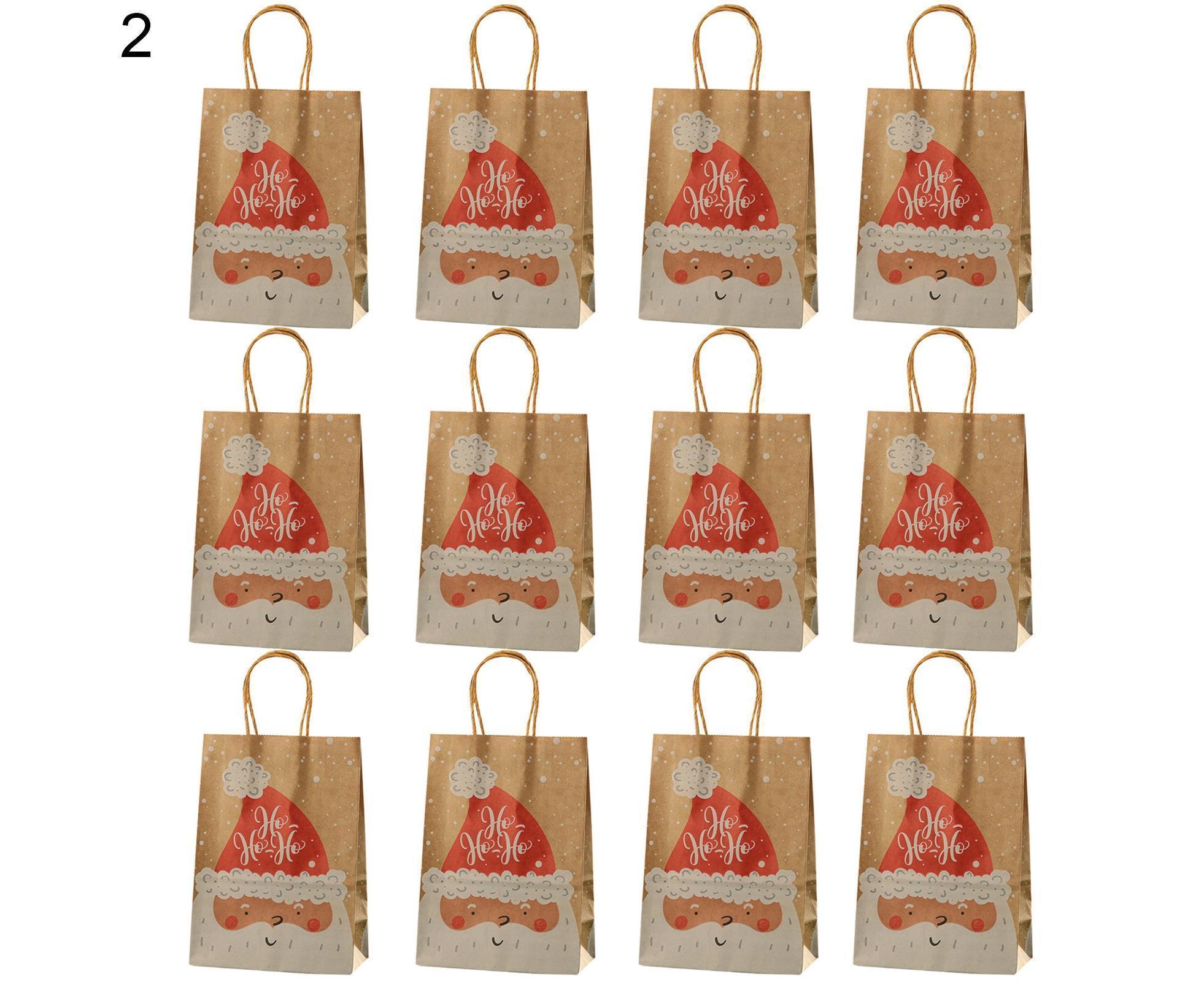 12Pcs Eye-catching Christmas Gift Bags Folding Cartoon Kraft Paper Printed Gift Pouch for Holiday-S โ image 4