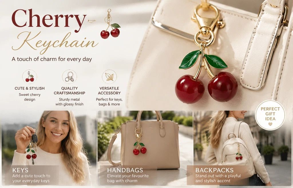 Minimalist Red Cherry Bag Accessory with one green leaf, simple pure sweetness fills your daily small spaces — image 3