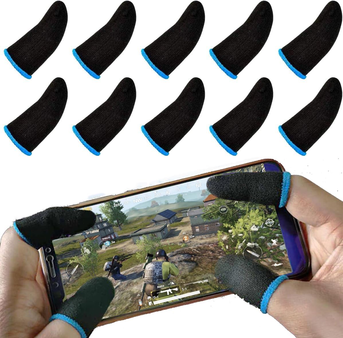 PUBG Mobile Finger Sleeves for Mobile Gaming | Pack of 10 | Thumb Sleeves for Mobile Gaming | PUBG COD Fortnite | Anti Sweat Anti Dryness Breathable | Finger — image 2