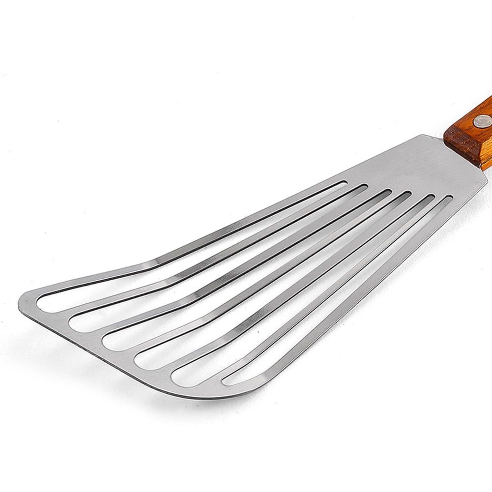 Set of 2, Stainless Steel Slotted Spatula Turner with Riveted Wooden Handle, Professional Metal Spatulas Great for Kitchen Cooking Flipping Frying & Grilling โ image 5