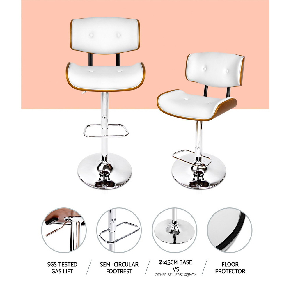 Artiss Bar Stools Gas Lift Leather White โ image 5