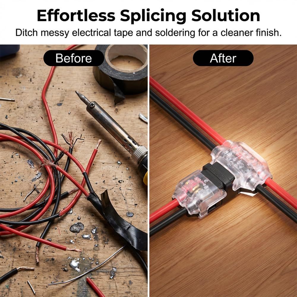 Wire Plug in Connector with Locking Buckle, 2026 New Low Voltage Wire Connectors Quick Solderless T Tap Connector No Wire Stripping 3 Way 2-Pin for 18-22 AWG — image 4