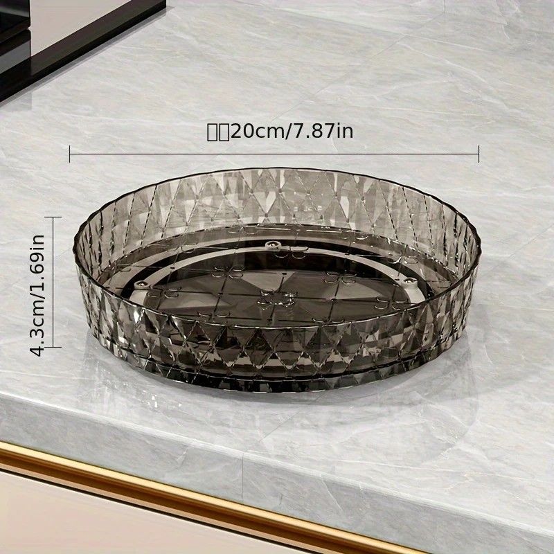 2PCS Acrylic Lazy Susan Organizer with Diamond Design | 360° Rotating Makeup & Vanity Tray | Modern Kitchen & Bathroom Storage(Transparent grey)