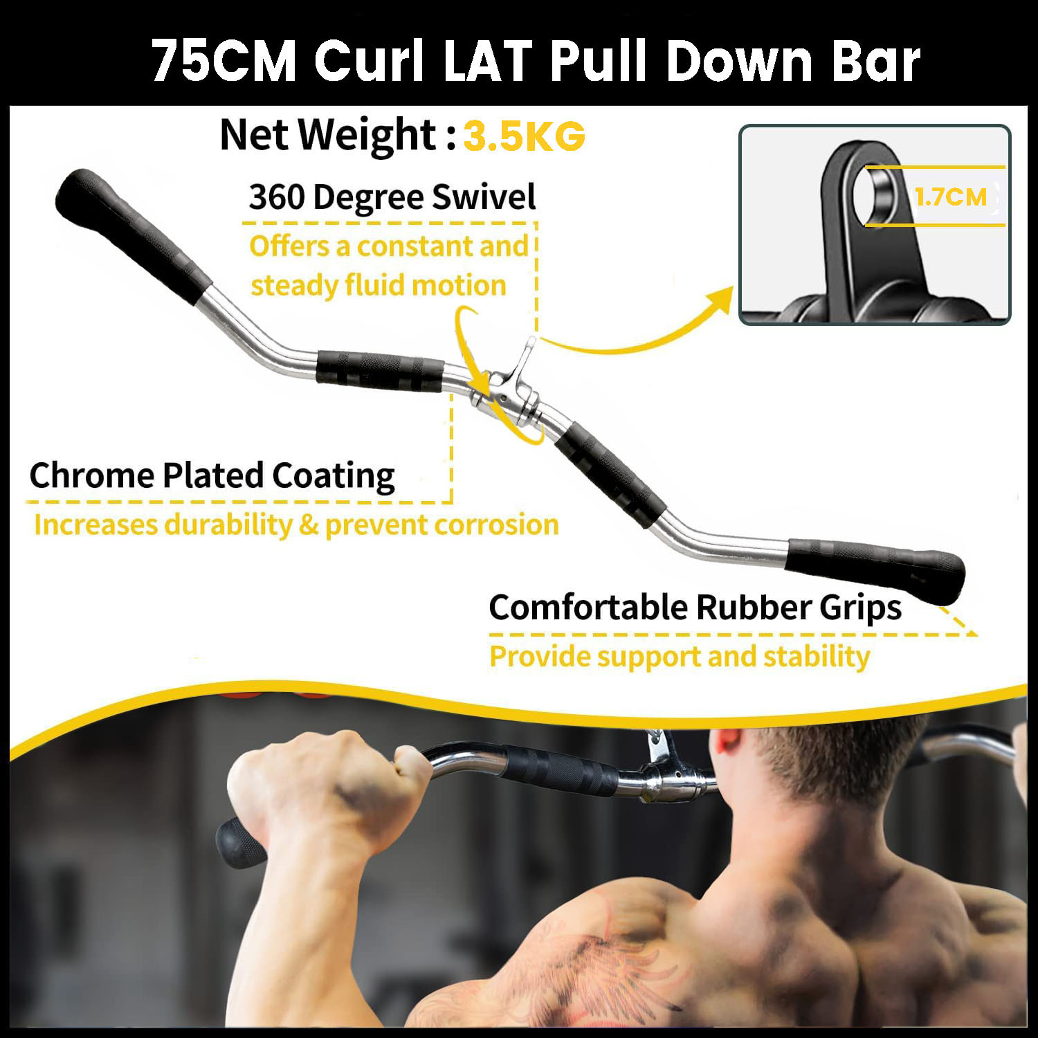 75cm Tricep Press Pulldown Bar Cable Machine Revolving LAT Pull down Bar Rotating Curl Bar โ image 2