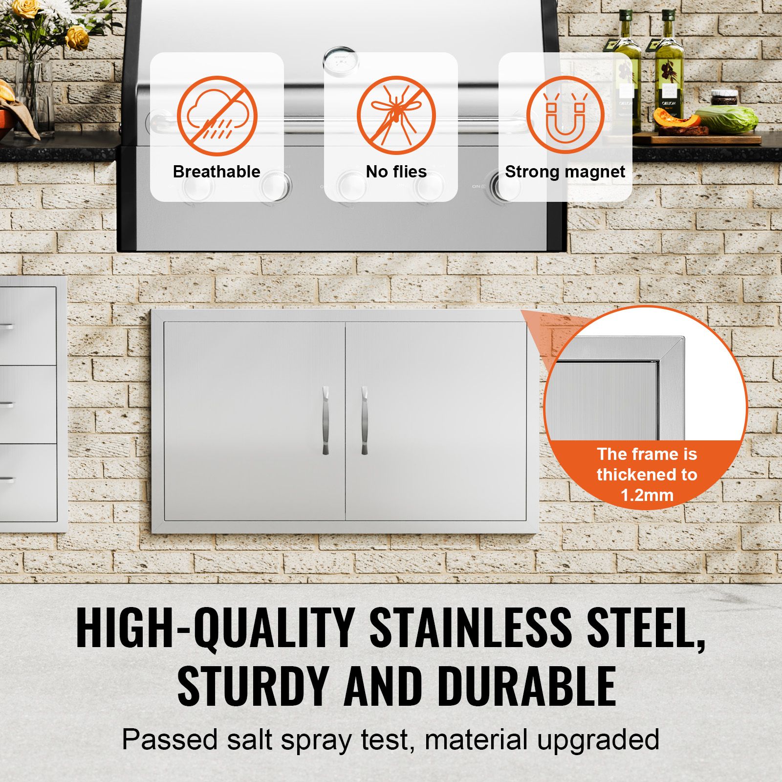BBQ Access Door, 915 × 533 mm Double Outdoor Kitchen Door, Stainless Steel Flush Mount Door, Wall Vertical Door with Handles, for BBQ Island, Grilling Station — image 3