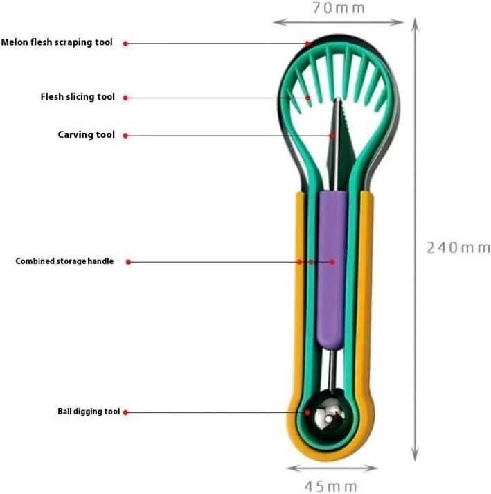 2-Piece Fruit Carving Tool Set Melon Baller Scoop Knife Stainless Steel(Yellow, blue and purple) — image 6
