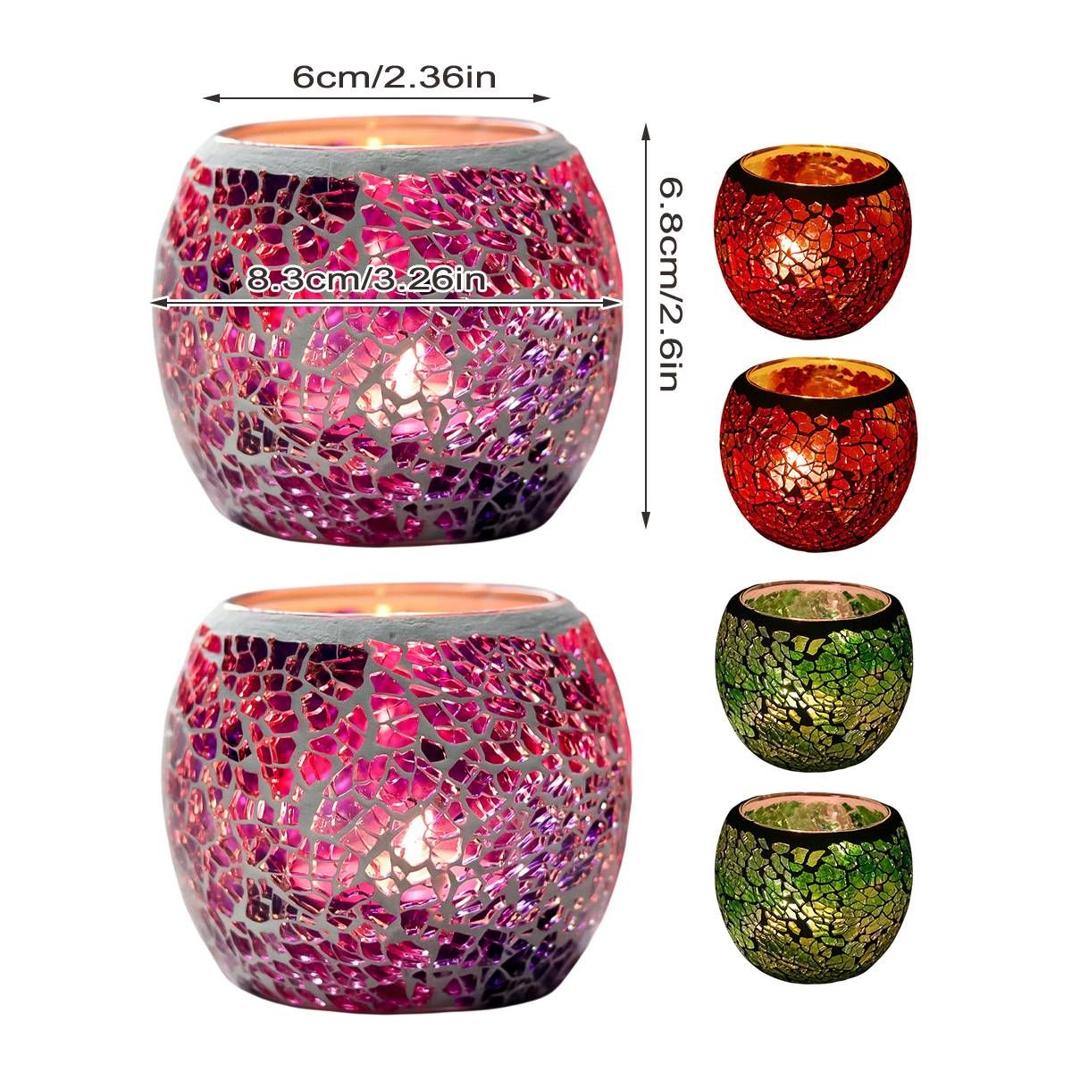 2Pcs Fashion European Glass Mosaic Candle Cups Decorative Tabletop Home Decor - Green — image 4