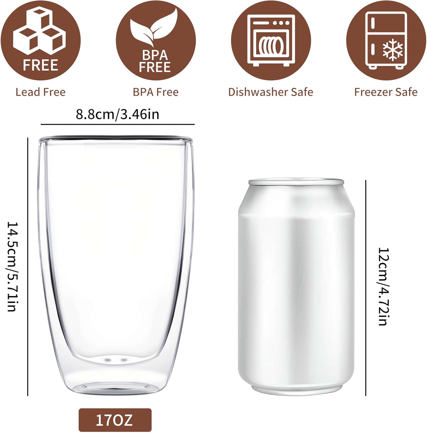 17oz Double Wall Glass Coffee Mugs, Insulated Coffee Mug, Clear Borosilicate Glass Coffee Cups for Cappuccino, Tea, Lightweight and Microwave Safe โ image 2