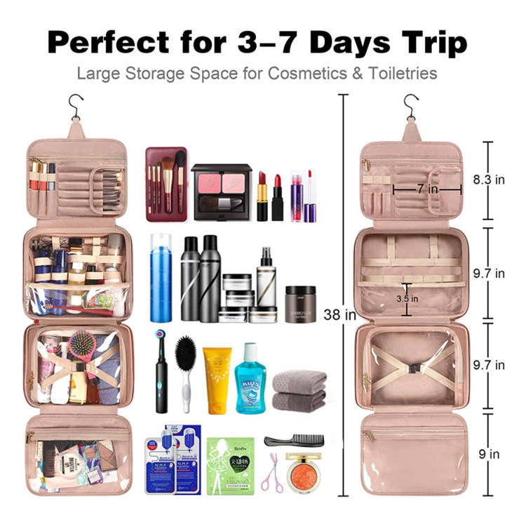 Pink Portable Large Hanging Womens' Luxury PU Leather Cosmetic Bag - Waterproof Travel Toiletry Organizer, Easy Visibility & Durable โ image 2