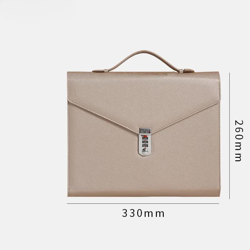 Champagne Anti-Theft Document Organizer with Secure Password Lock - Waterproof PU Leather Confidential File Bag — image 4