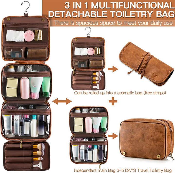 Coffee Luxury PU Business Travel Toiletry Bag - Large Capacity Waterproof Makeup Organizer with Dividers - Portable & Stylish Bathroom Storage — image 2