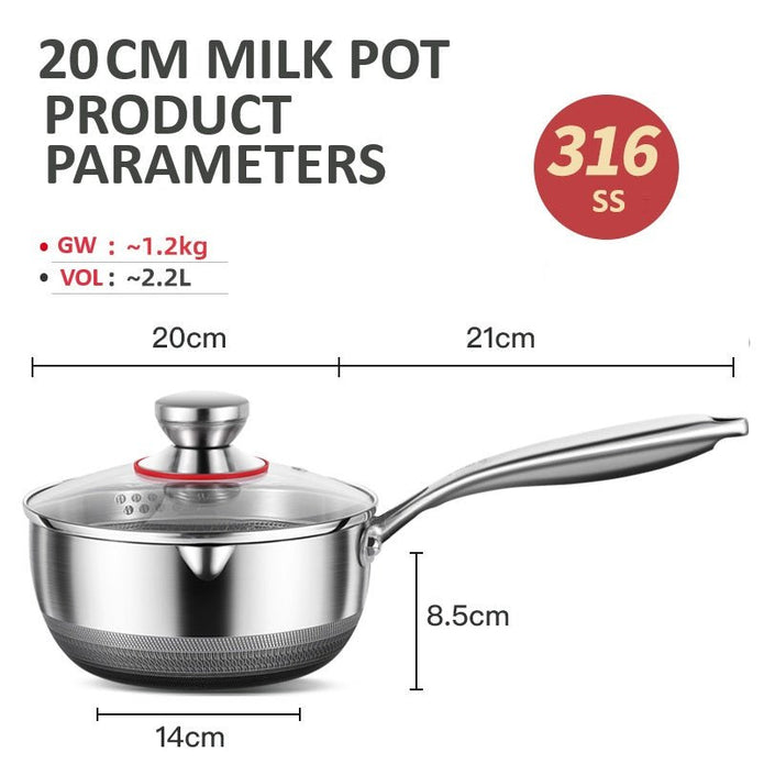 20cm 316L Stainless Steel Saucepan Compound Steel Honeycomb Nonstick Sauce Pan with Glass Lid 2.2L Pot Stay-Cool Handle Multipurpose Milk Saucepan, Induction โ image 5