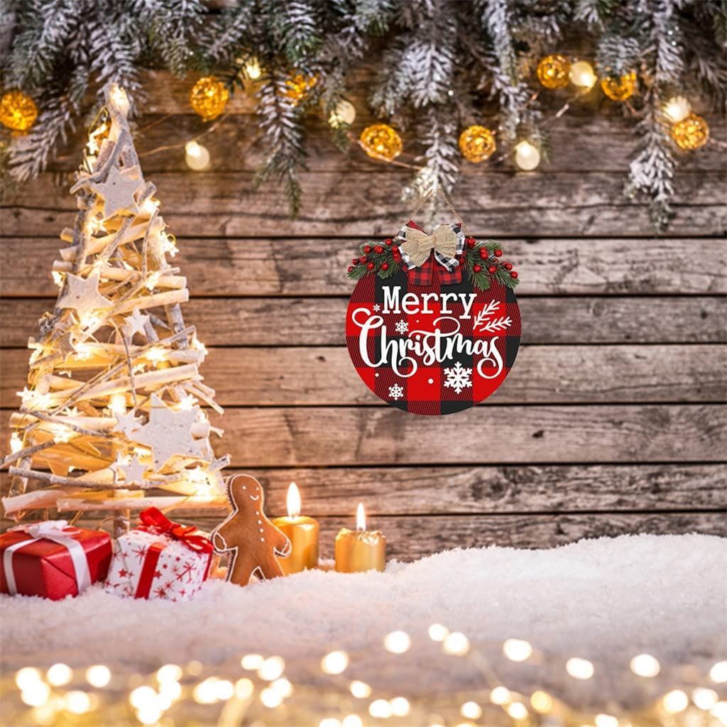 Christmas Wreath Buffalo Plaid Xmas Decorations Merry Christmas Sign for Door Porch Wall Window Outside Decorations Holiday — image 4
