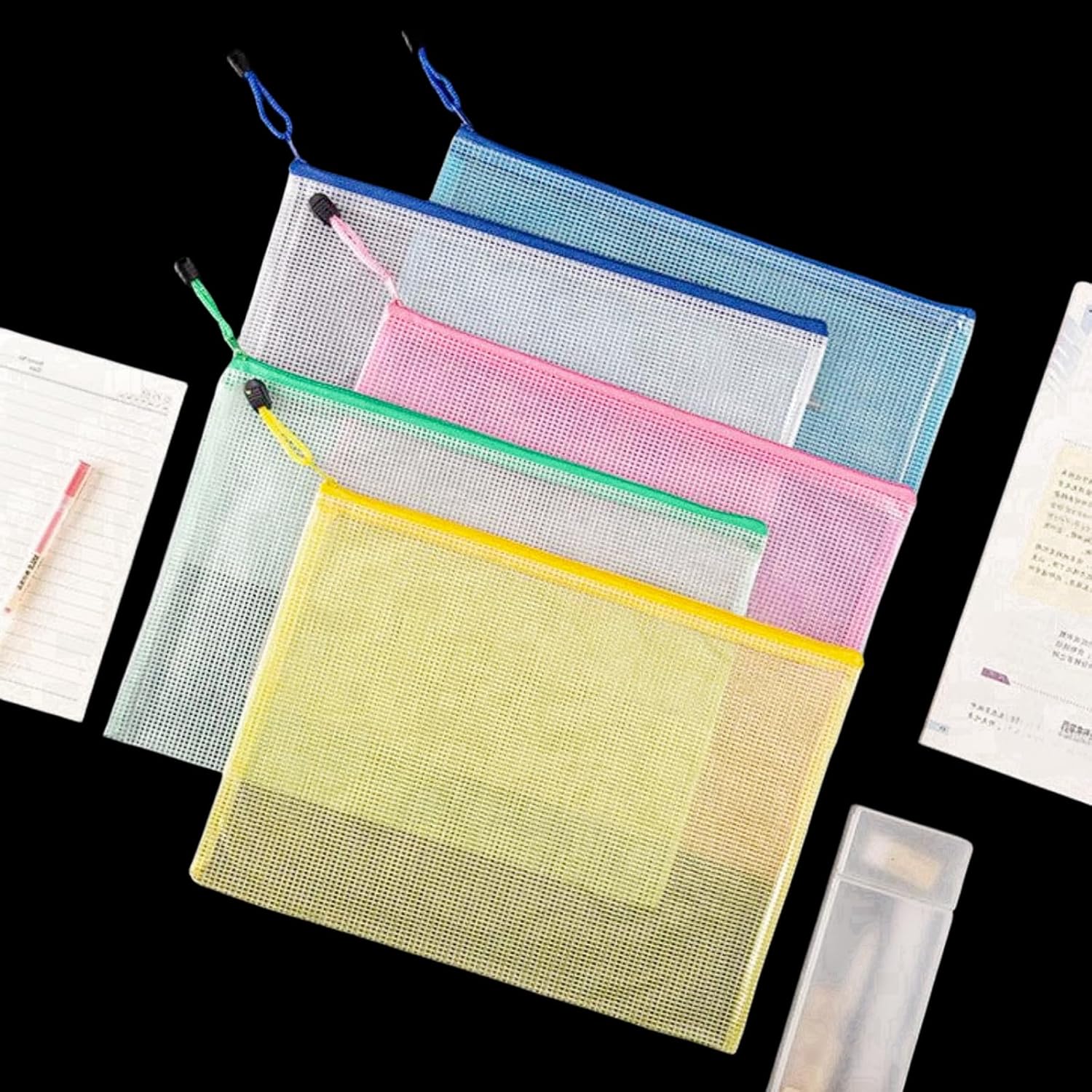 A5 Plastic Wallet Map Zip Closure Document Bag Files Zip Closure for Office Home School Supplies 5 Pieces — image 3