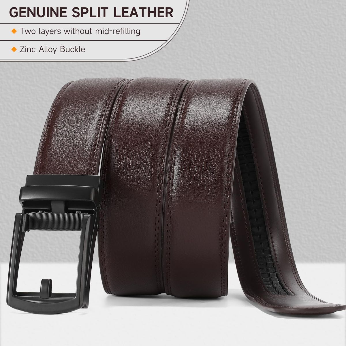 Ratchet Belt for Men Genuine Leather - Micro-Adjust Buckle Trim to Fit Dress Belt Casual to Formal Gift Boxed - Basic Black - Brown - Size 24"-28" Waist — image 4