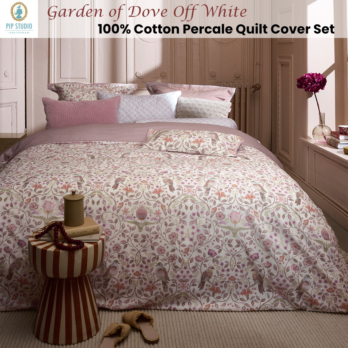 PIP Studio Garden of Dove Off White Cotton Quilt Cover Set Queen — image 2