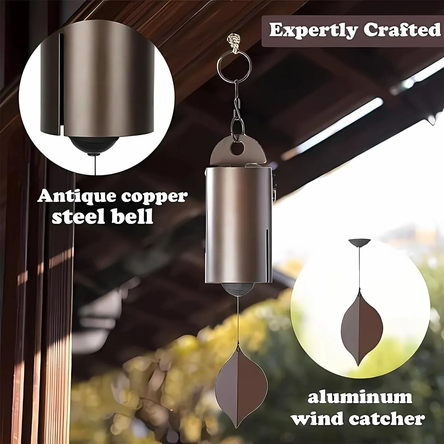 Wind Chimes Outside Deep Resonance Low Tone Serenity Bell Copper Garden Decor for Patio Porch Yard, for Garden Yard and Outdoor Use — image 2