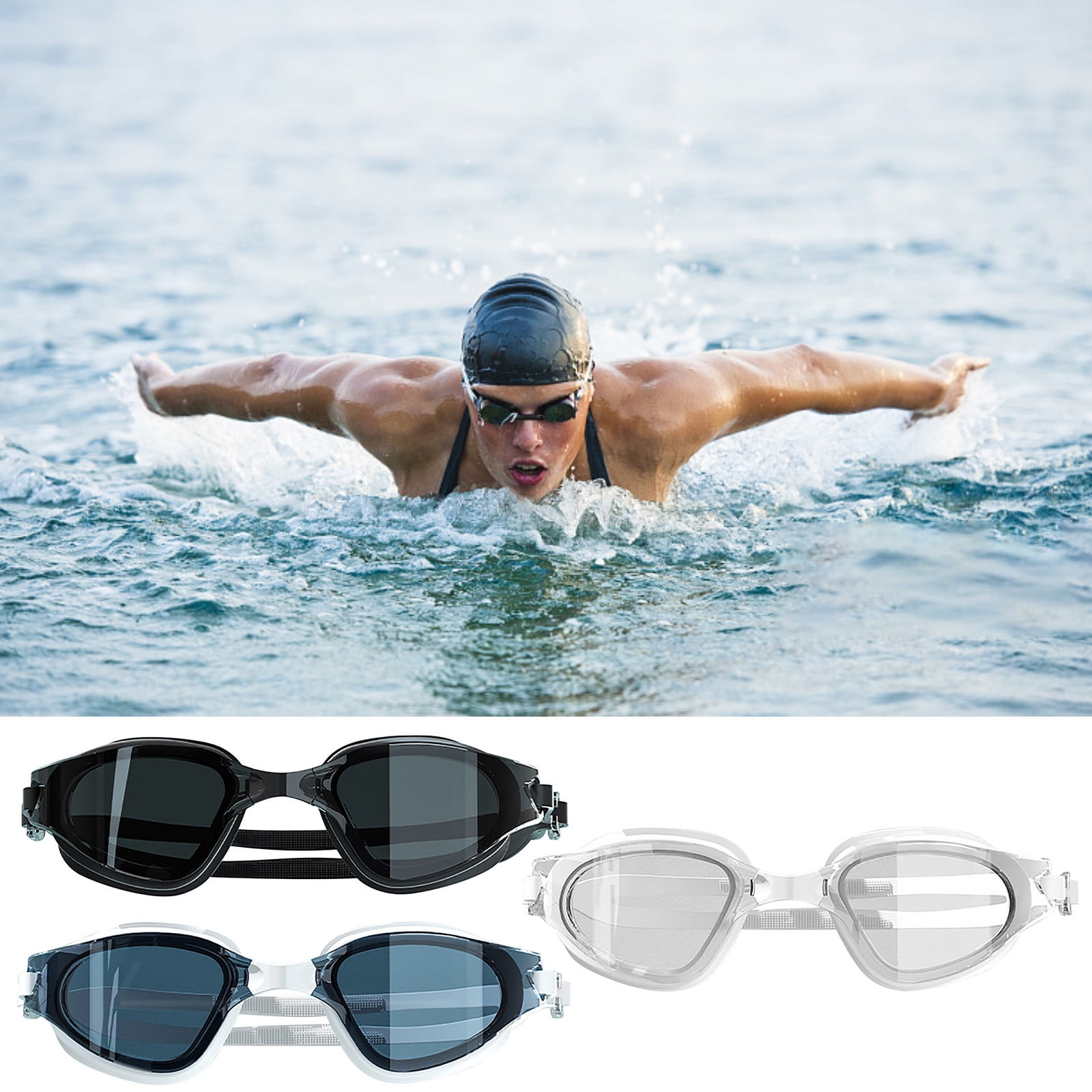 Large Frame Swim Goggles for Adults - Electroplated Anti-Fog HD Myopia Swimming Goggles with Adjustable Nose Cover, Leak-Proof Seal for Men & Women, Pool &