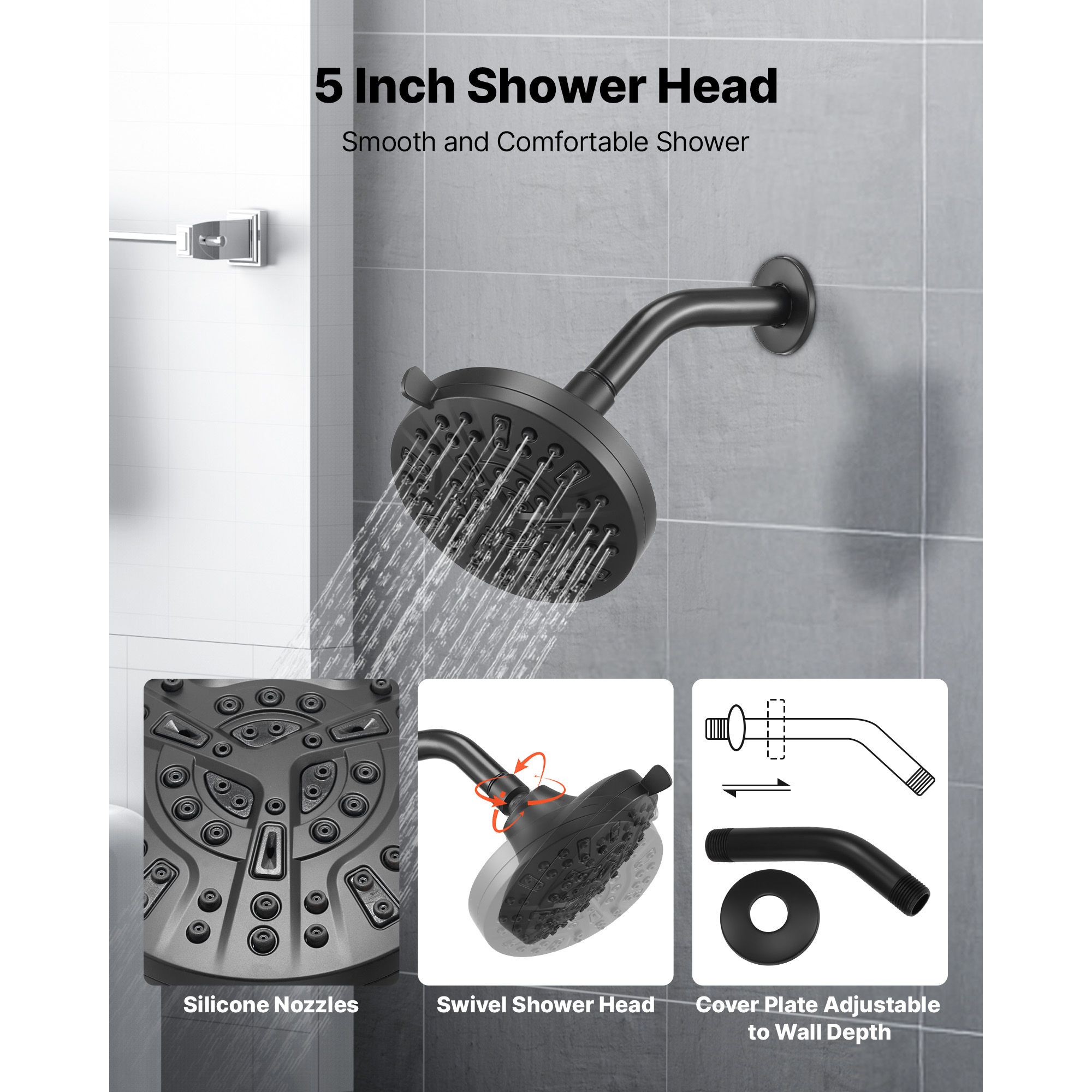 Tub and Shower Faucet Set, Complete with 127 mm Rainfall Shower Head and Bathtub Spout, 8-Setting Adjustable Spray, Single-Handle Tub Trim Kit with Brass — image 4