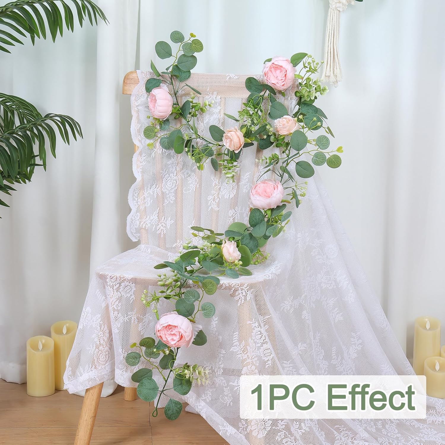 2 Pack 13FT Flower Garland, Artificial Rose Vine Fake Flower Garland Silk Rose Peony Hanging Vine Faux Floral Garlands for Wedding Party Arch Table Wall — image 2
