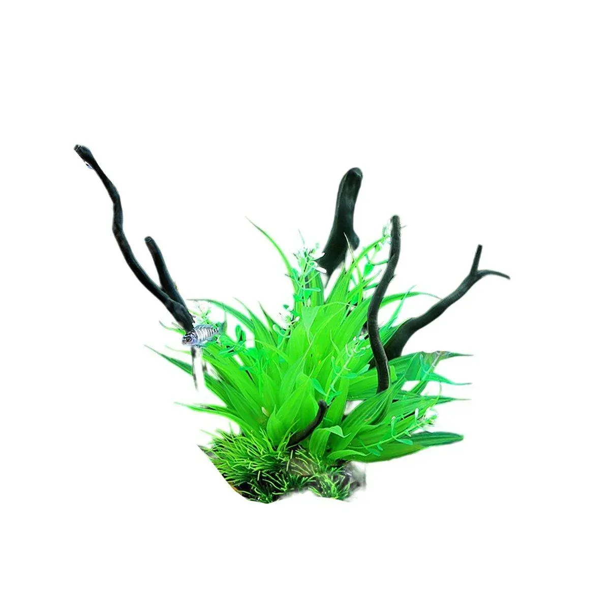 Aquarium Landscaping Decoration Artificial Wood and Plants Fish Tank Ornament - CM3302-Green