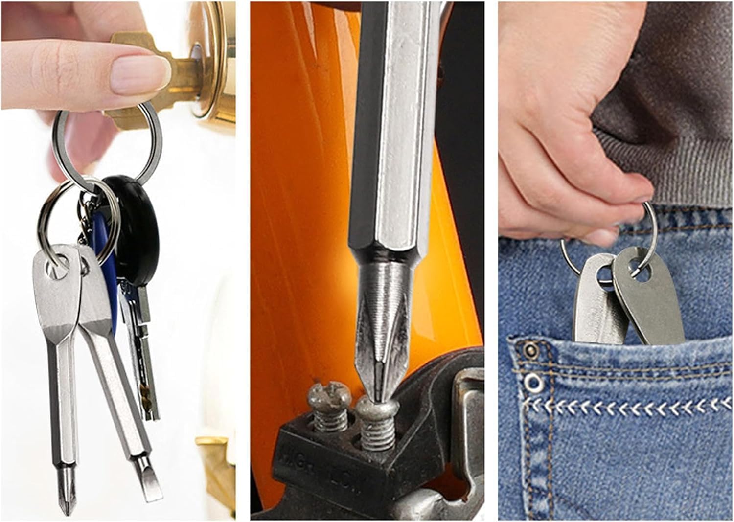 2-in-1 Keychain Screwdriver - Mini Double-Ended Flat & Cross Head - Stainless Steel - Pocket-Sized Tool - Silver — image 5