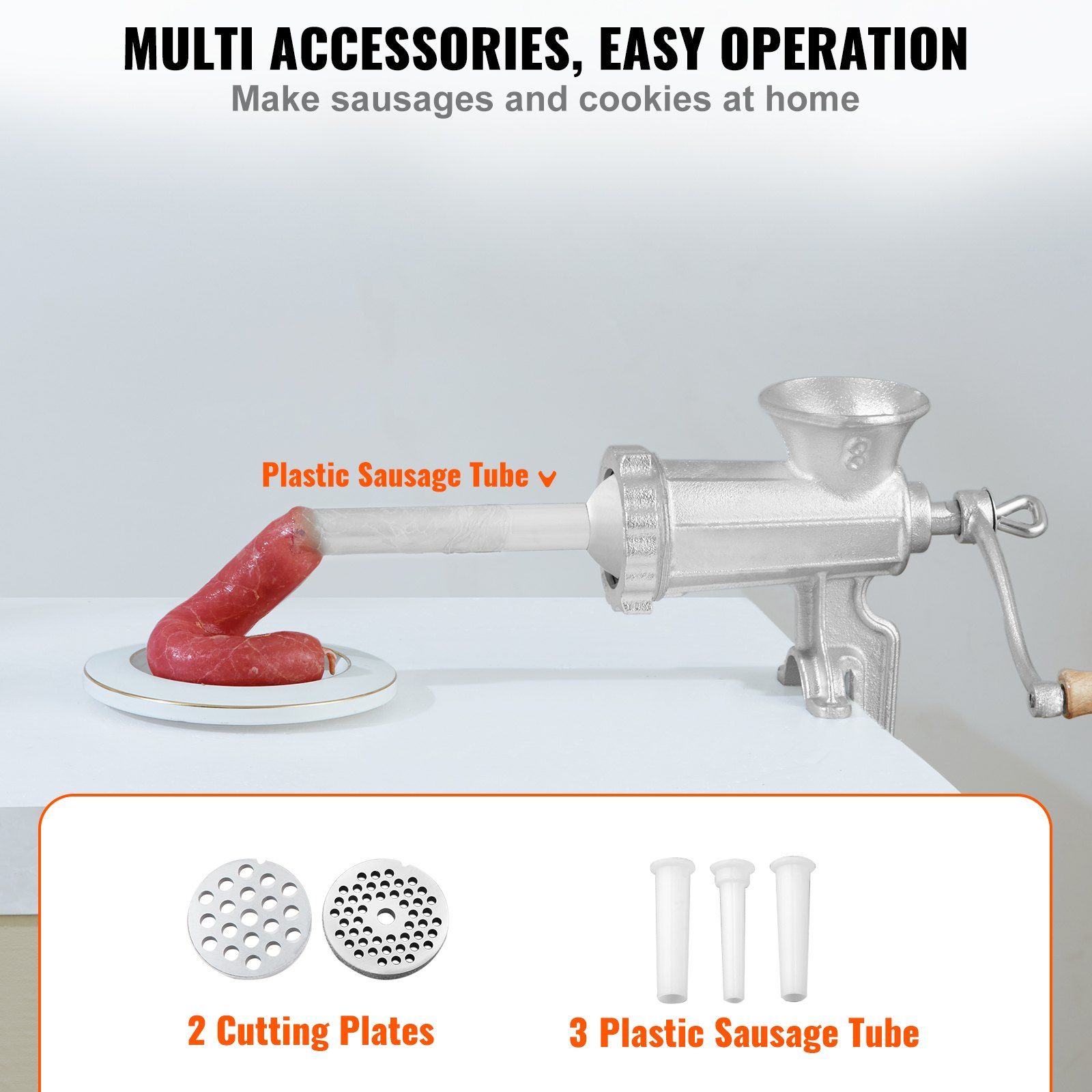 Manual Meat Grinder, Meat Mincer Sausage Maker with 1 Cutting Blade, 3 Sausage Tubes for Beef Pepper Mushroom — image 4