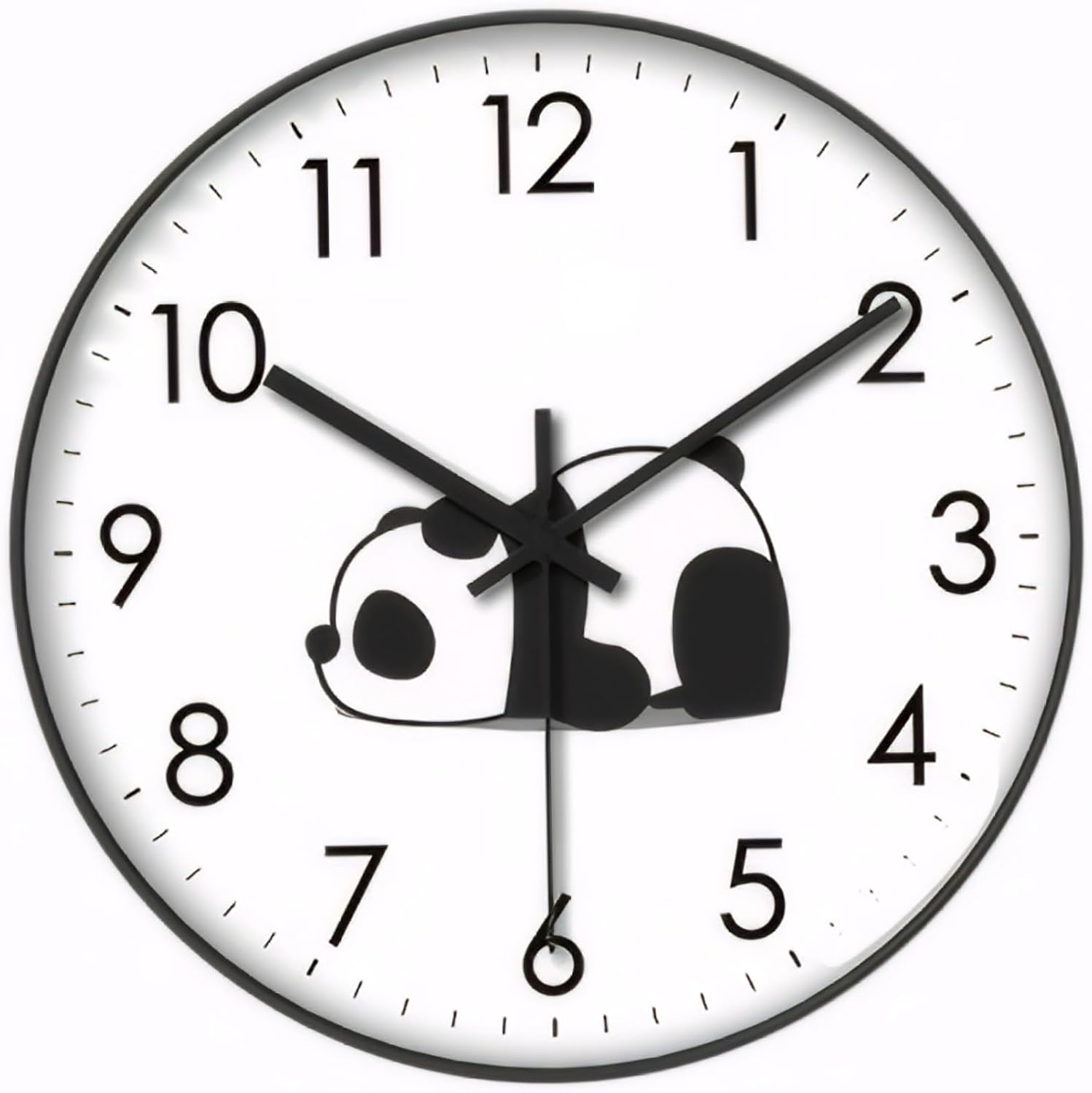 Silent Panda Wall Clock with Non-Ticking Analogue Movement for Bedrooms, Kitchens, Offices and Modern Home Decor, White