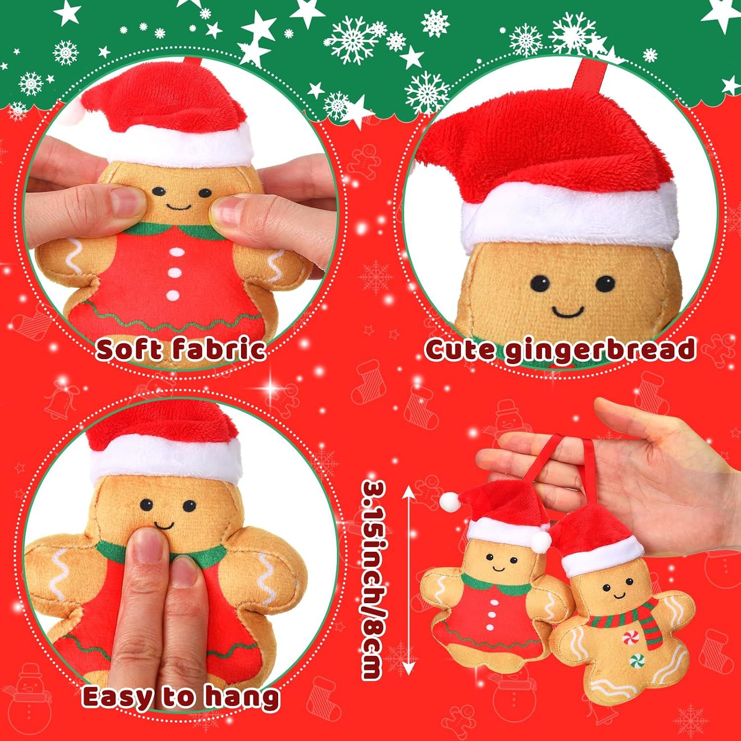 6 Pcs Mini Plush Christmas Gingerbread Man Ornaments for Christmas Tree Decoration Assorted 3.15" Gingerbread Figurines Ornaments Xmas Stocking Stuffers Gifts — image 2