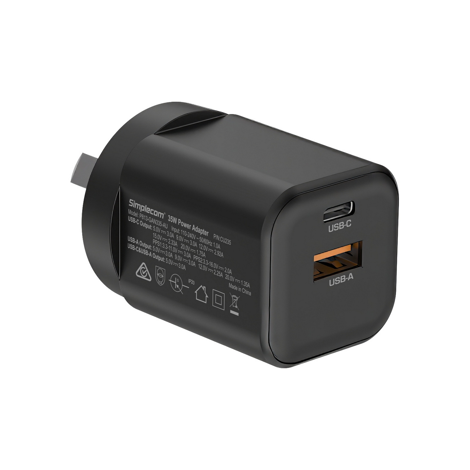 Simplecom CU235 Dual Port PD 35W Fast Wall Charger USB-C + USB-A for Phone Tablet โ image 2