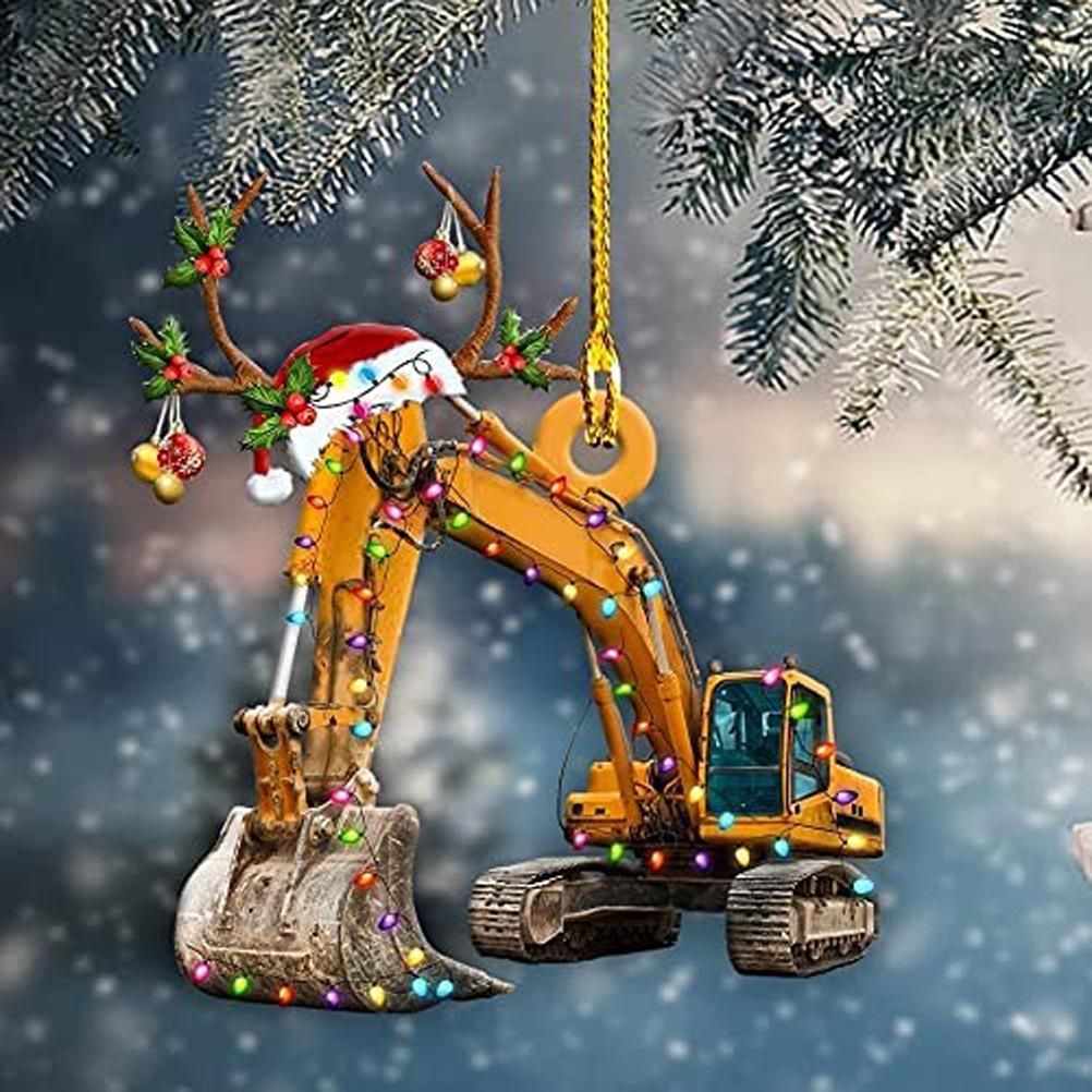 Christmas Tree Pendant Hanging Decoration Gift Personalized Fire Truck Vehicle Truck Boat Excavator Pendant — image 3