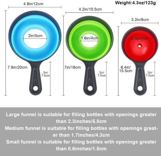 Mini Funnel - 3 in 1 Funnel - Kitchen Funnel Set - Various Sizes - 12cm/10cm/8cm - Can be used to store jars, filling bottles, measuring cups and small amounts — image 4
