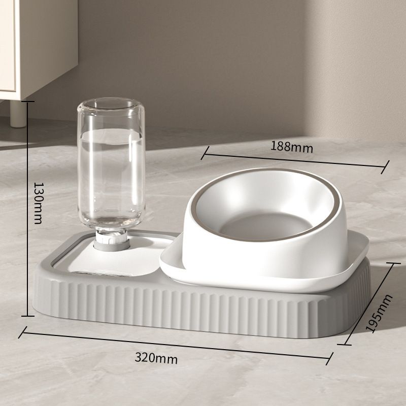 2 pcs Grey and White Cat Feeding Station with Water Dispenser & Slow Feeder Bowl Plus Cat Scratching Mat Set Gery 40x60cm Pet Dining and Furniture Protection — image 2