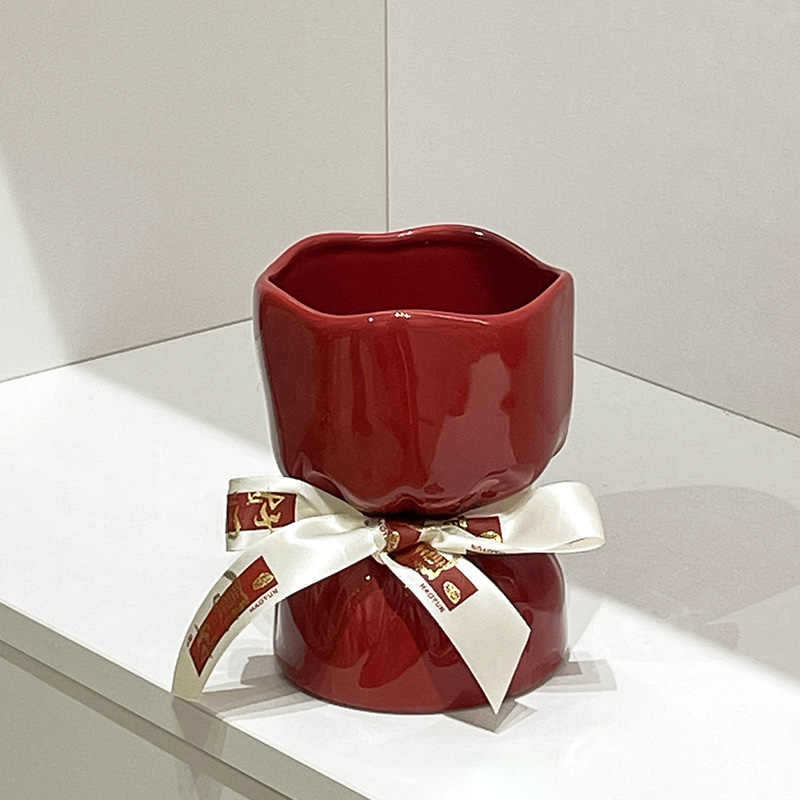 Artisan Handcrafted Ceramic Vase - Minimalist Home Decor with Stable Base(red) — image 3