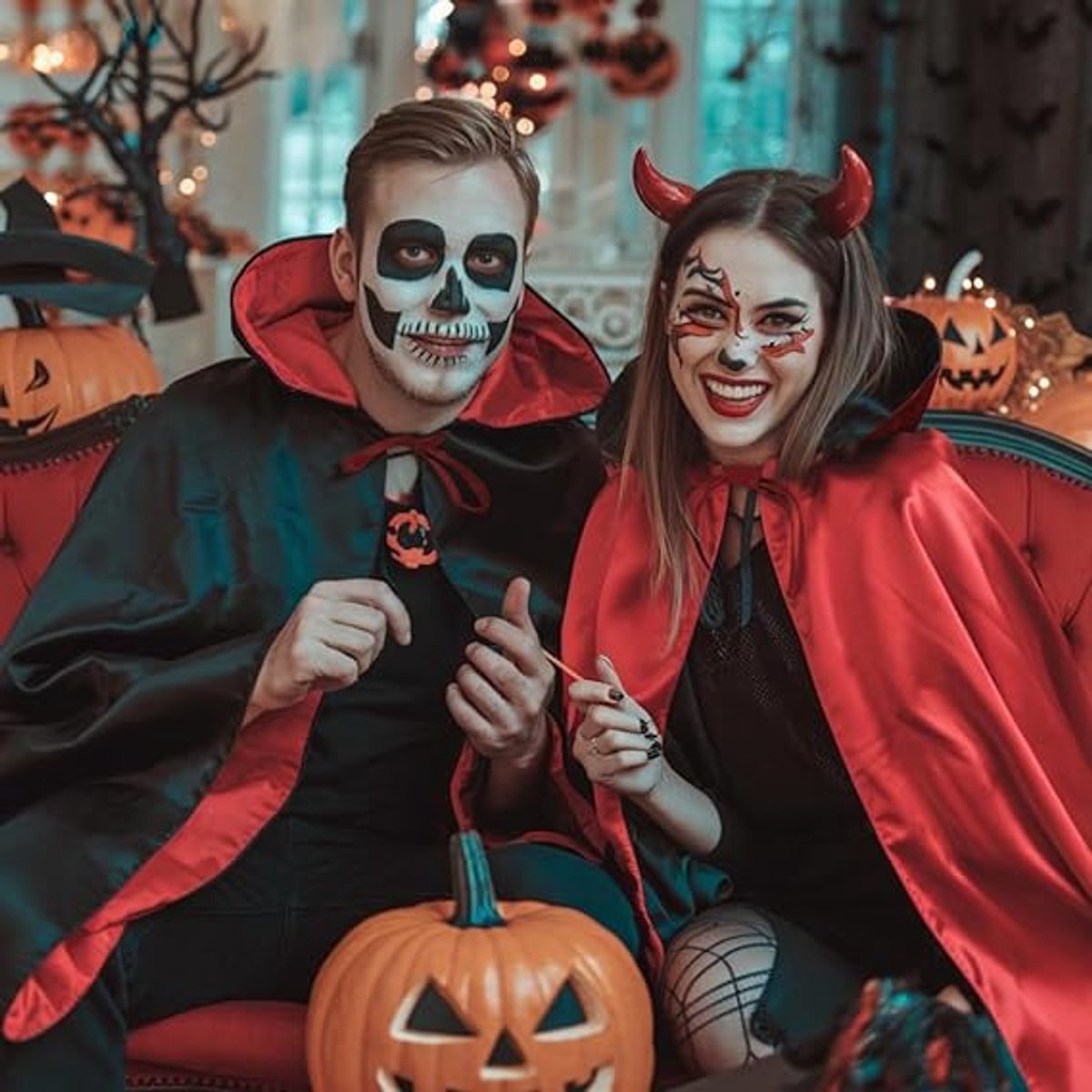 Red Halloween cape - alloween cosplay costume - Unisex reversible cape with hood - robe - Grim Reaper's Cape - vampire cape - Black and red double layer cape — image 4